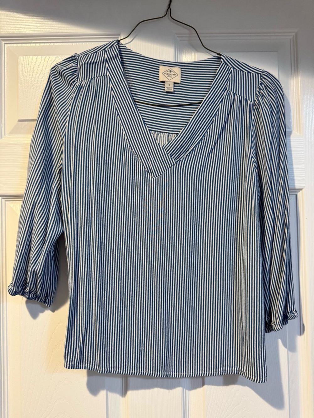 St. John's Bay Blue and White Striped V-Neck Blouse